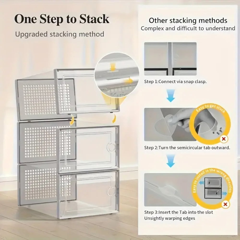 24PCS Thick Transparent Shoe Box with Lid, Foldable & Stackable Plastic Shoe Rack Organizer - Waterproof, Space-Saving Storage for All Shoe Types - Ideal for Foyer, Bedroom, Home, Dormitory - White