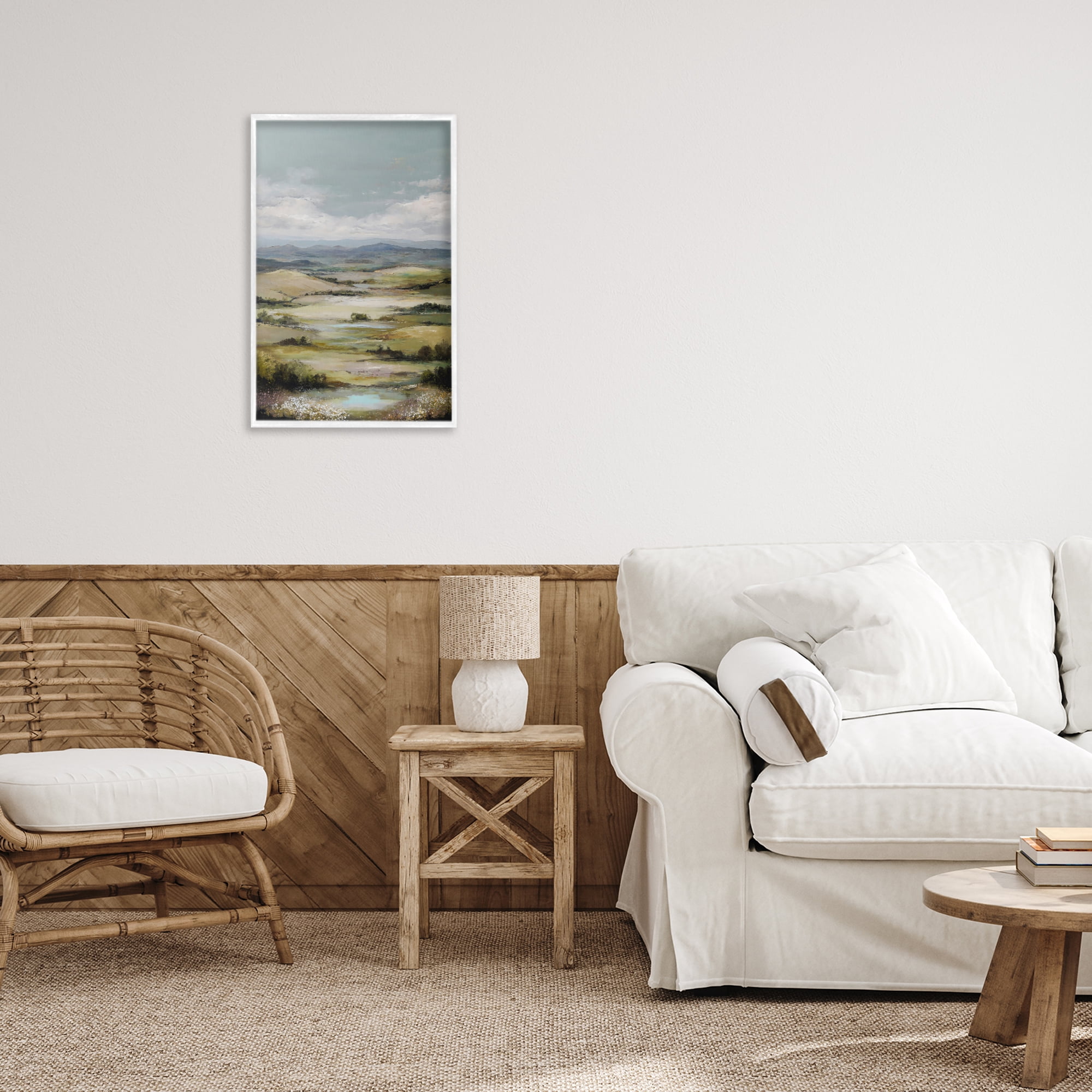 Stupell Industries Rolling Mountain Meadows White Framed Giclee Art, design by Petal Prints Design