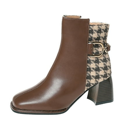 

Fesfesfes Squares Toe Chunky Heel Boots High Feeling Small Short Boots Two Colors Matching Back Metal Buckle Chunky Heel Women s Shoes Splicing Zipper Short Boots Cow Girl Boots 4.5(35)