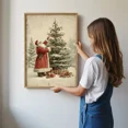 thumbnail image 6 of Vintage Santa Claus & Tree Drawing | Neutral Winter Forest Christmas Wall Art |, Matte Canvas Stretched, Posters for Room Bedroom Living Room Bathroom Wall Decor, Posters & Art Prints, Gift., 6 of 7