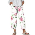 thumbnail image 2 of CLOISE Women's Pants Pull On High Waisted Pants Straight Leg Stretch Active Pants Elastic Waist Lounge Casual Loose Running Athletic Pants Floral Print Trousers Fashion White, 2 of 5