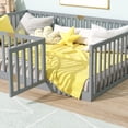 thumbnail image 4 of Sesslife Full Size Floor Bed with High Fence & Door, Wood Toddler Bed with Salts and 21.5” Safety Guardrails, Montessori Floor Bed, Full Bed Frame for Kids Boys Girls, No Box Spring Needed, Grey, 4 of 9