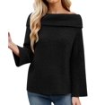 thumbnail image 3 of Women Off the Shoulder Sweater Long Sleeve Tops Fall Loose Knit Pullover Sweaters Winter Clothes Black L, 3 of 8
