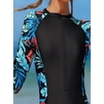thumbnail image 3 of Girls' Long Sleeve Athletic Tank Top, Tropical Leaf Print Front Zip Boyleg Slimming Quick Dry Kids Workout Vest, Stretch Breathable Summer Outdoor Fitness Top, 3 of 4