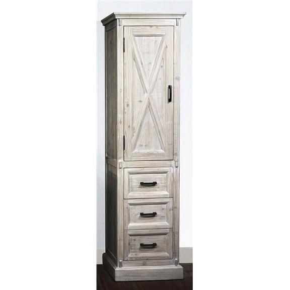 79 in. High Rustic Solid Fur Barn Door Style Side Cabinet in White Wash - 21.5 x 79 x 18 in.