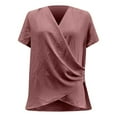 thumbnail image 4 of MIXUE Boho Tops For Women Summer Solid Color V Neck Short Sleeve Loose Fashion Tshirts Activewear,Brown,XXL, 4 of 5