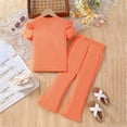 thumbnail image 4 of HCNTES Kids Girls Fashion 2 Piece Set Short Sleeve Crewneck Top Stretch Waist Pants Girls Casual Dailywear Spring Summer School Outfit 3-7Y(F02-Orange,7-8 Years), 4 of 7