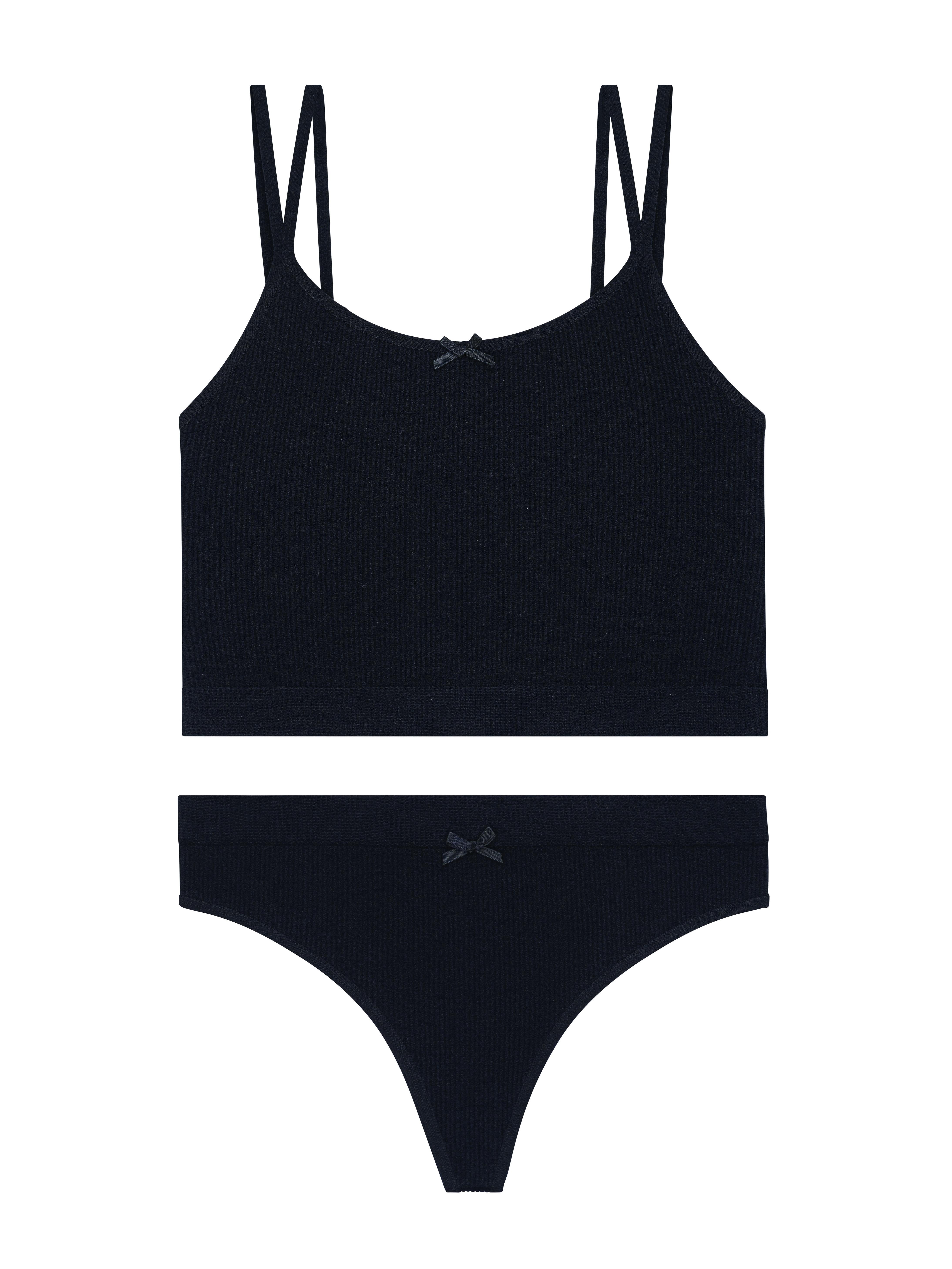 No Boundaries Seamless Cami Bra and Thong Panties Set, 2 Piece, Women's XS-XXXL