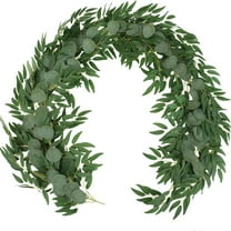 KOYPTL Artificial Eucalyptus Garland Christmas Decorations for Home,6.6Ft Dense Faux Greenery with Willow Leaves Vines Mantle for Fireplace Mantel Table Center Wedding Indoor Decor Green