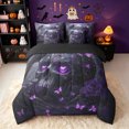 thumbnail image 3 of Erosebridal Gothic Skull Twin Bedding, Butterfly Rose Bedding Comforter Set, Gray Purple, Black Reversible, 7-Piece, 3 of 6