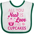 thumbnail image 3 of Inktastic Valentines Day All You Need is Love and Cupcakes Boys or Girls Baby Bib, 3 of 4