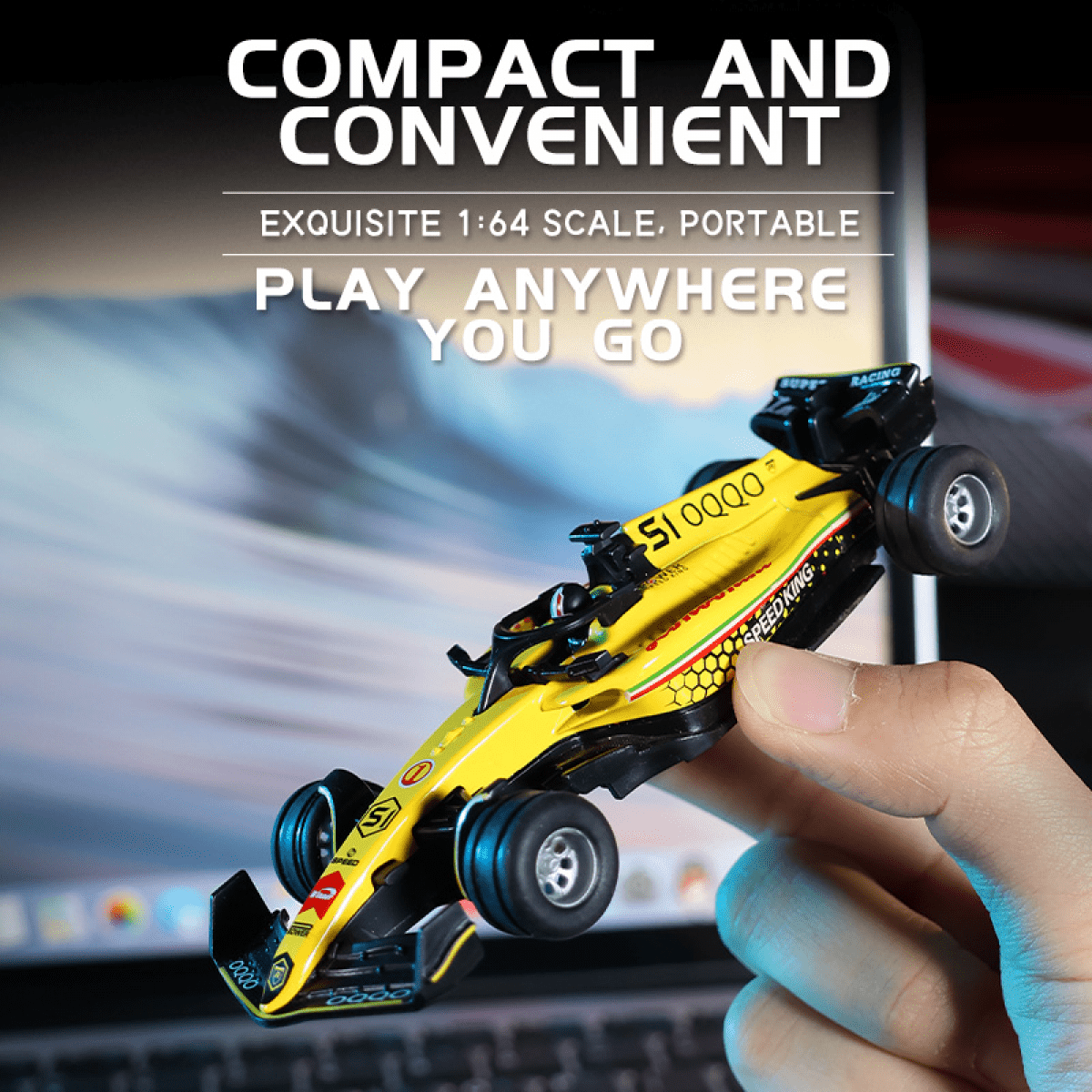 Remote Control Car 1:64 Scale Formula RC Race Car with Lights, Alloy Racing Vehicle for Adults Kids Gifts-Blue