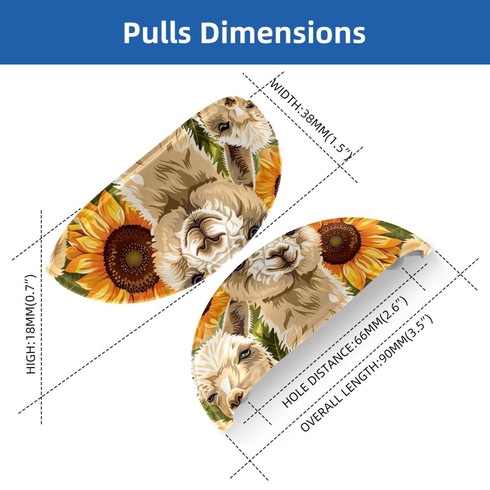 PhooArto 6 Pcs Cup Drawer Pulls, Alpaca Sunflowers Pattern Shell Shape Handles Cabinet Knobs for Dresser Cupboard Closet Wardrobe with Screws