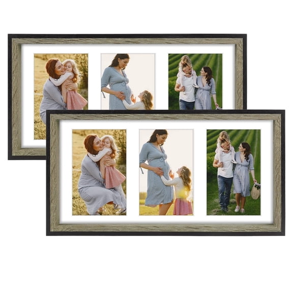 Golden State Art 7x14 with 2-Opening 4 x 6 Matted Collage Picture Frames, Gray & Black, 2-Pack