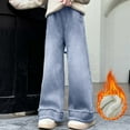 thumbnail image 2 of REDARER Winter Lined Girls Jeans Warm Thickened Casual Trousers Loose Fit Straight Leg Wide Leg Pants for Kids Everyday Wear Cold Weather Outfit,Size:15-16 Years, 2 of 9