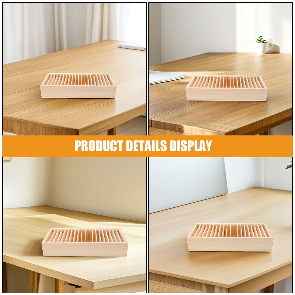 Worgeous 2pcs Wooden Index Card Box Multi-Compartment Greeting Cards Box Detachable Wood Jewelry Organizer For Office Business Cards Desktop Storage