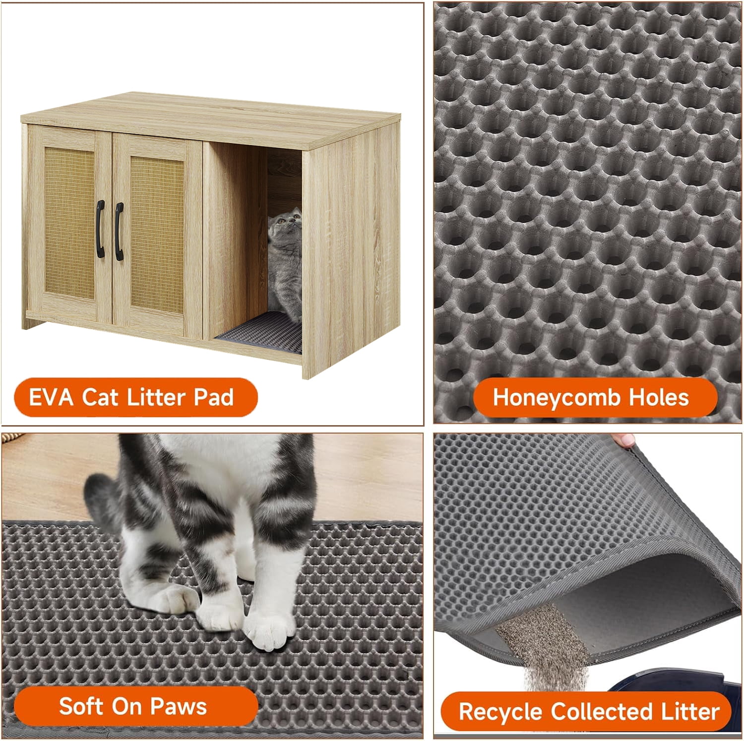 Cat Litter Box Enclosure, Hidden Litter Box Furniture with Divider, Indoor Cat House, Wooden pet house side table, for Living Room, Bedroom
