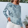 thumbnail image 5 of WTOBBY Women's Casual Floral Print Round Neck Long Sleeve T-shirt Top Fashion Wear Comfortable Soft Fabric Breathable Material Daily Outfit Stretch Fit for Versatile Use,Blue L, 5 of 5