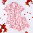 thumbnail image 2 of Tnhcen Women's Flip Collar Button Front Short Sleeve Heart Print Milk Silk Pajama Set Sleepwear Loungewear Stretchy Comfortable 2XL Size, 2 of 9
