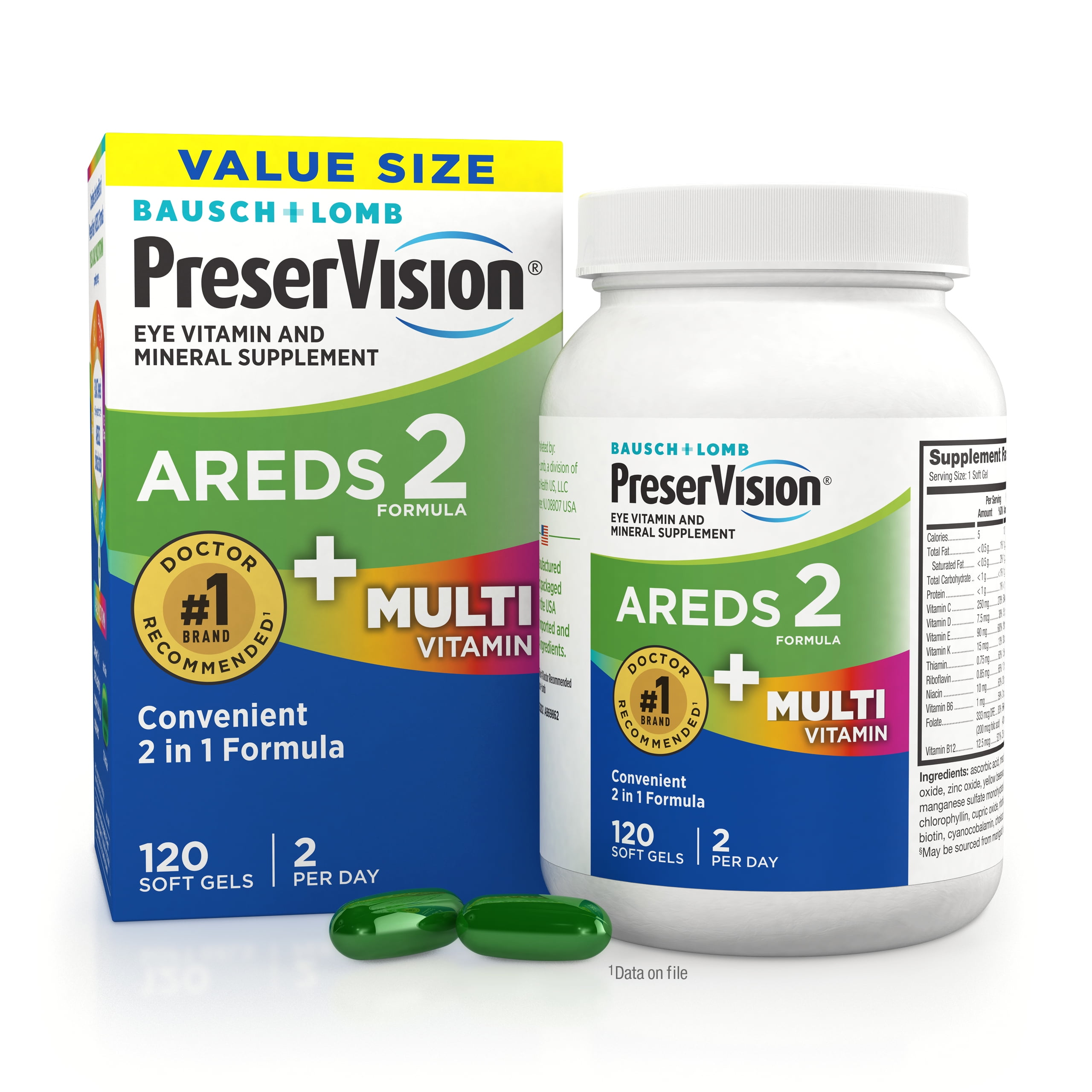 PreserVision AREDS 2 + Multivitamin, 2-in-1 Eye Vitamin, Contains Vitamin C, D, E & Zinc, 120 Softgels
