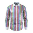 thumbnail image 2 of DAFPZW Rainbow Sequin Mens Shirt Vintage Mens 70s Outfits Button Down Long Sleeve Prom Party Costume Shiny Dance Shirt, 2 of 7