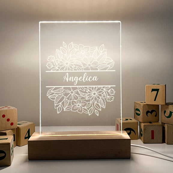 Custom Personalized LED Night Light Up Lamp Stand Girls Ladies Mom Flowers Pretty Blossom Flower Choice Design Home Room Décor Gift For Her