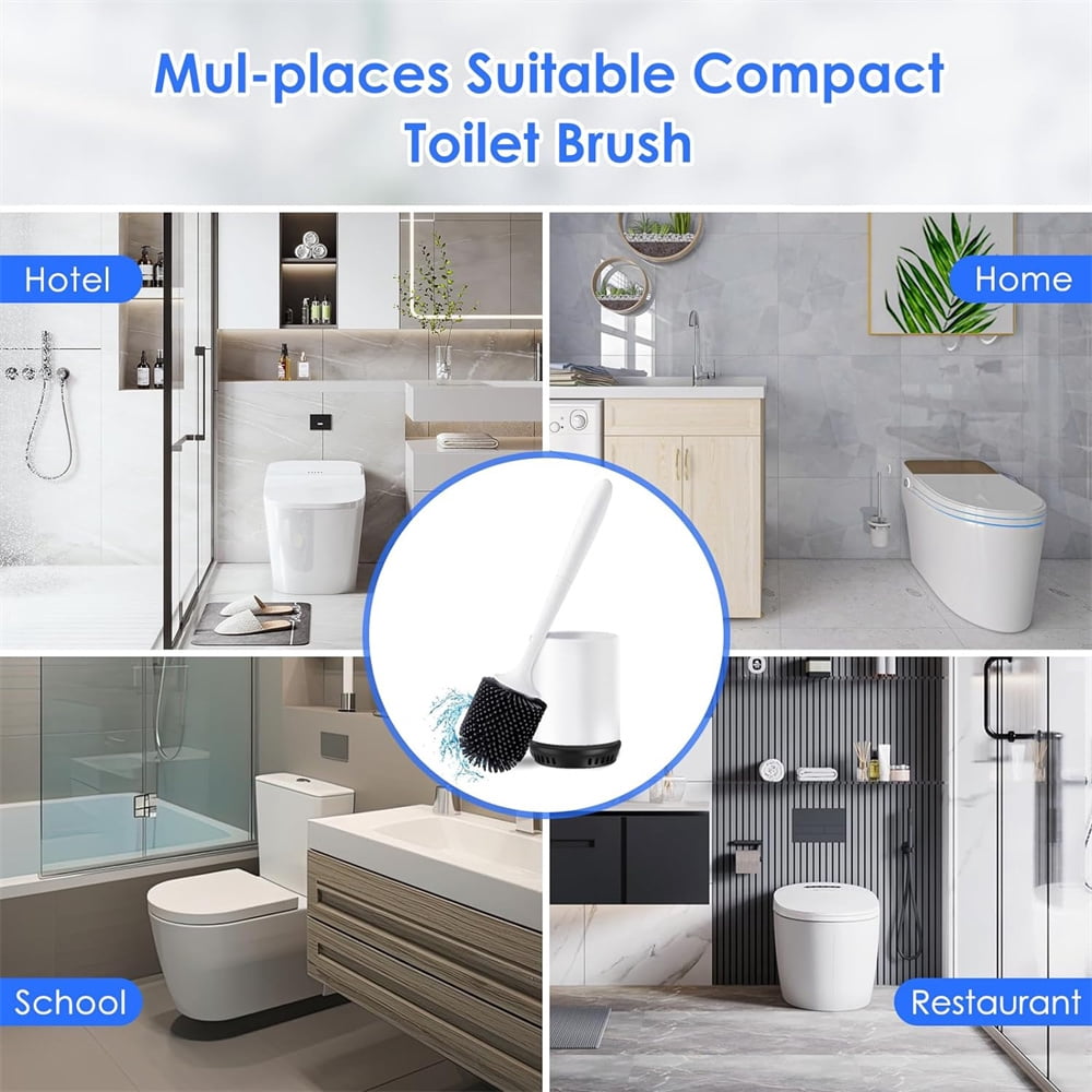 NOGIS Toilet Brush and Holder, 2 Pack Toilet Bowl Brush and Holder with Long Handle, Plastic Holder Easy to Hide, Drip-Proof, Easy to Assemble, Deep Cleaning