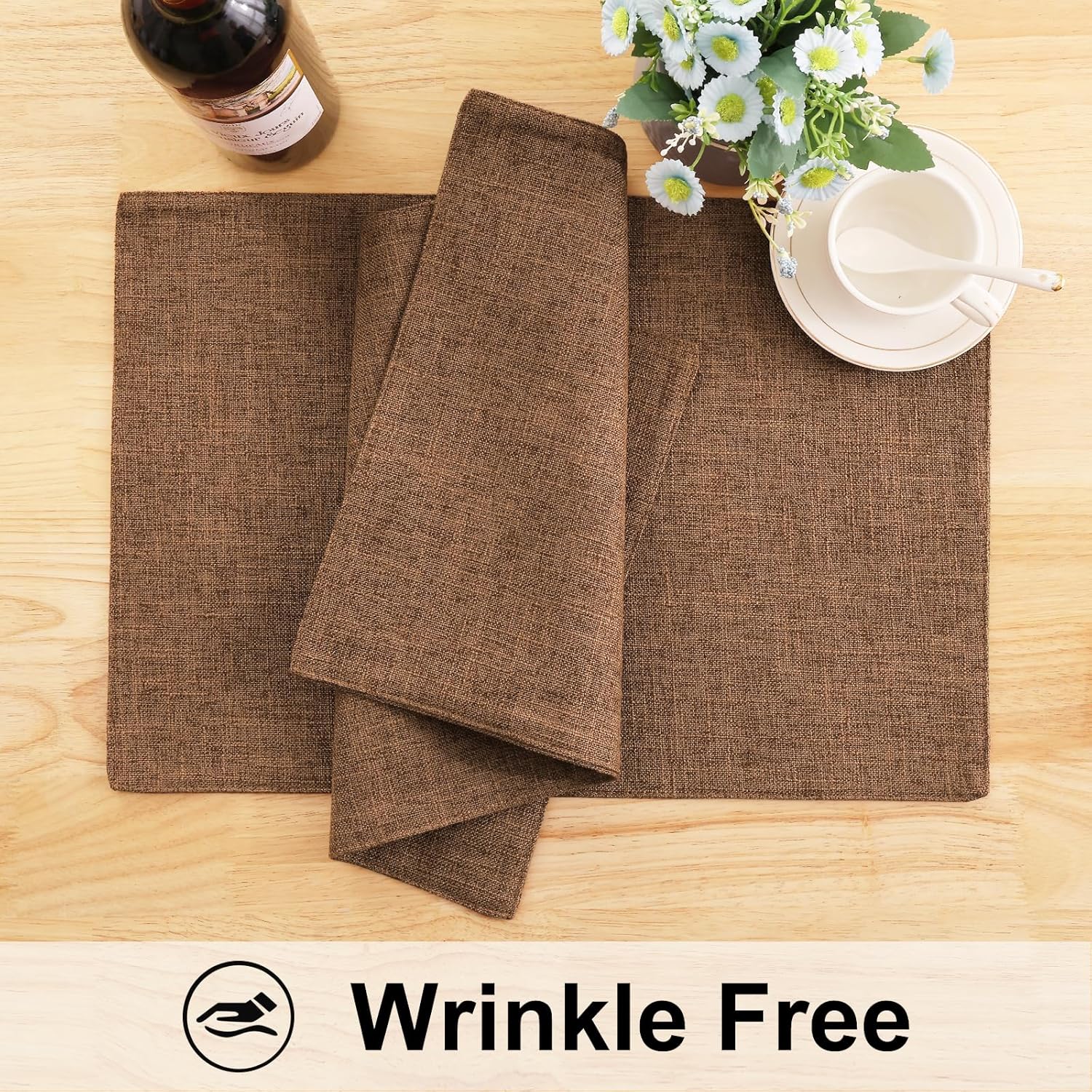 Brown Cloth Placemats Set of 6 Cotton Linen Blend Washable Farmhouse Dining Table Mats for Indoors & Outdoors, Easy to Clean, 13 x 19 Inch