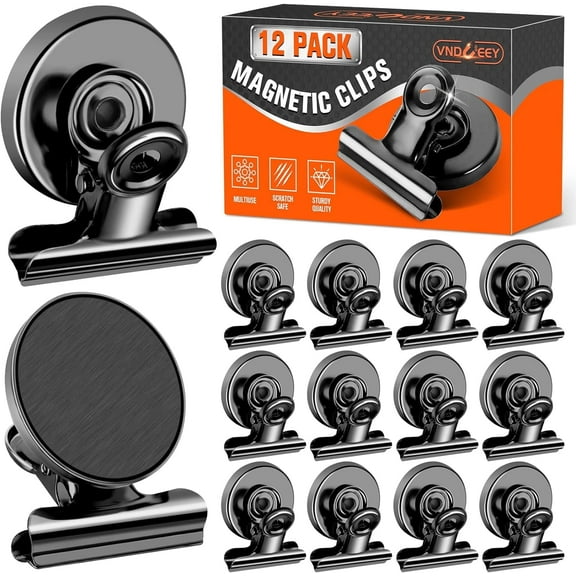 12 Pack Black Refrigerator Magnets Fridge Magnet, Magnetic Clips for Whiteboard, Magnet Clips Heavy Duty for Kitchen & Office Home Organizing