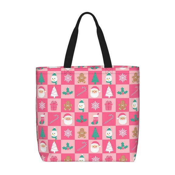 Hirioo Pink Christmas Cheer for Tote Bag for Women, Quilted Shoulder Bag with Zipper, Large Capacity Handbags for Casual, Travel, Work