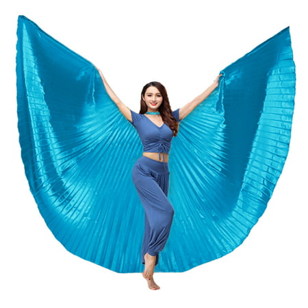 BellyLady Belly Dance Costume Isis Wings With Sticks, Egyptian 360 Degrees Wing-Lakeblue