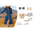 thumbnail image 3 of Women's Flowy Denim Dress Lapel Long Puff Sleeve Button Down A Line Swing Ruffle Jean Dress, 3 of 5