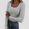 thumbnail image 2 of Wlynlyn Long Sleeve Shirts for Women Scoop Neck Slim Fitted Casual Crop Tee Soft Stretch Undershirts, 2 of 7