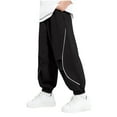 thumbnail image 3 of Yeaiivve Baggy Jogger Pants Boys Fashion Reflective Strip Sweatpants Elastic Ankle Cuffs Athletic Joggers Solid Color Loose Outdoor Sports Trousers with Pockets Black 160, 3 of 6