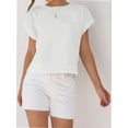 thumbnail image 5 of Womens Short Sleeve T-Shirts Round Neck Rolled Dolman Sleeve Tops Solid Casual Cropped Tees, 5 of 7