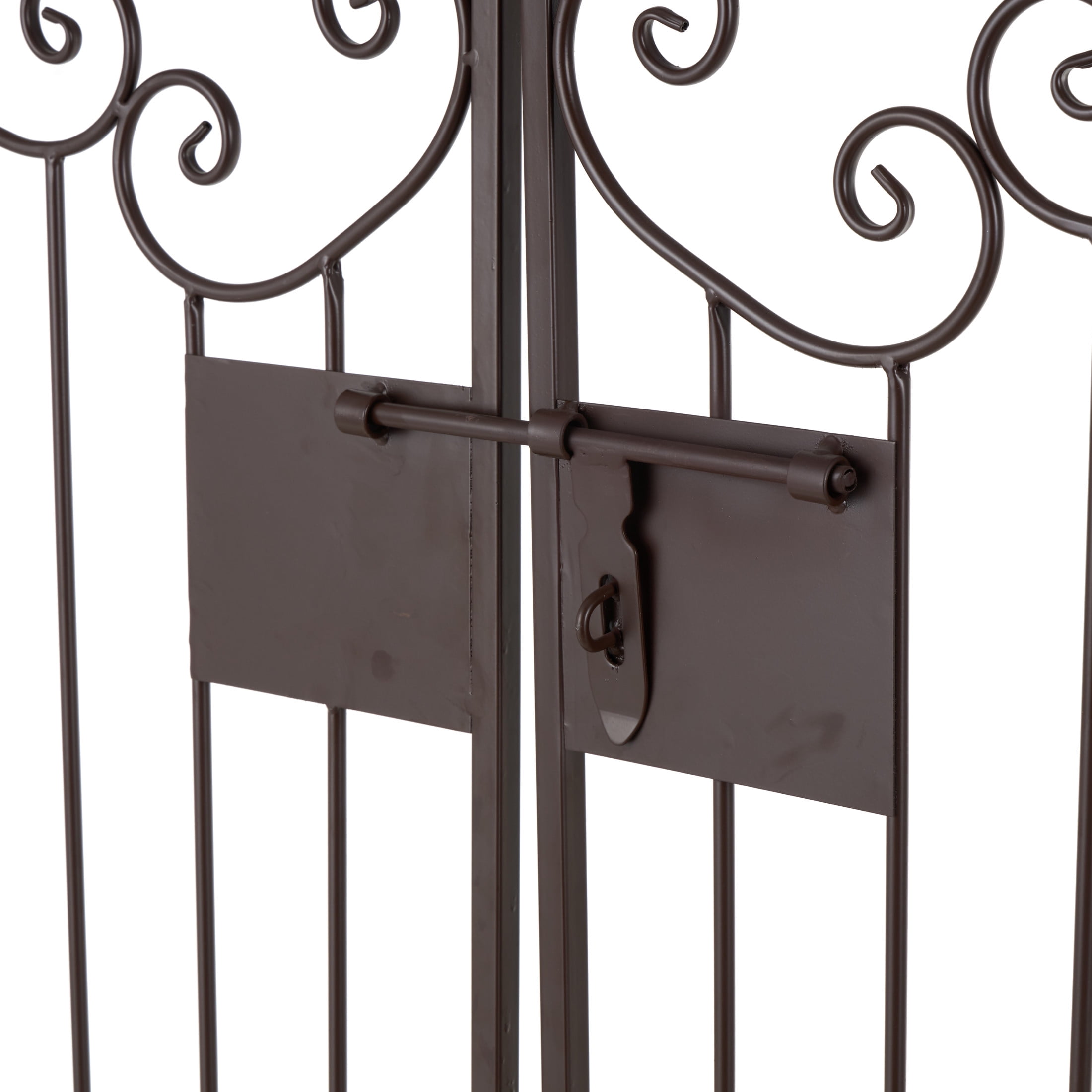 DecMode 60" Indoor Outdoor Arched Gate Dark Brown Metal Scroll Garden Arbor with Latch Lock Closure