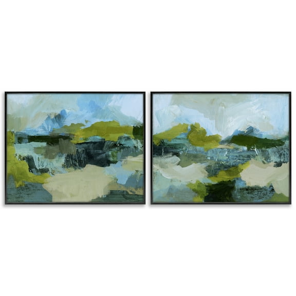 Stupell Industries Abstraction with Green Details Abstract Painting Black Framed Art Print Wall Art, 14 x 11, Set of 2