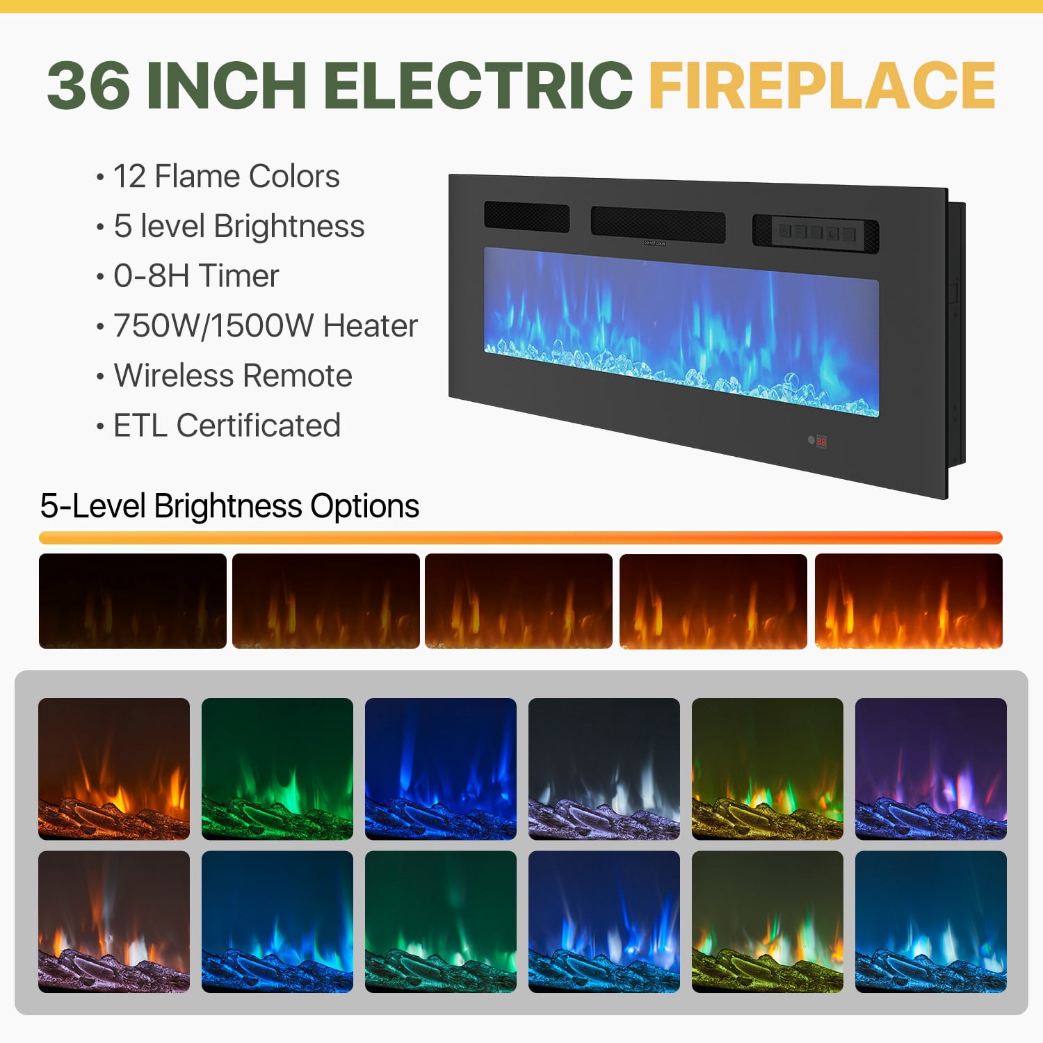 BaPiPro 80" Modern Electric Fireplace TV Stand for TVs Up to 90", Entertainment Center with Music Sync LED Lights & Storage Cabinets, Media Console for Living Room, Black