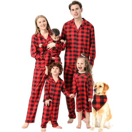 

YiLvUst Matching Family Christmas Pajamas Set Long Sleeve Festival Party Holiday Warm Sleepwear Button-Down Loungewear