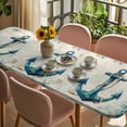thumbnail image 3 of Teal Anchors Coastal Table Cloths for 8 Foot Rectangle Tables, Vintage Summer Beach Nautical Patio Waterproof Elastic Fitted Tablecloths, Washable Rectangular Table Cover for Camping, 3 of 8