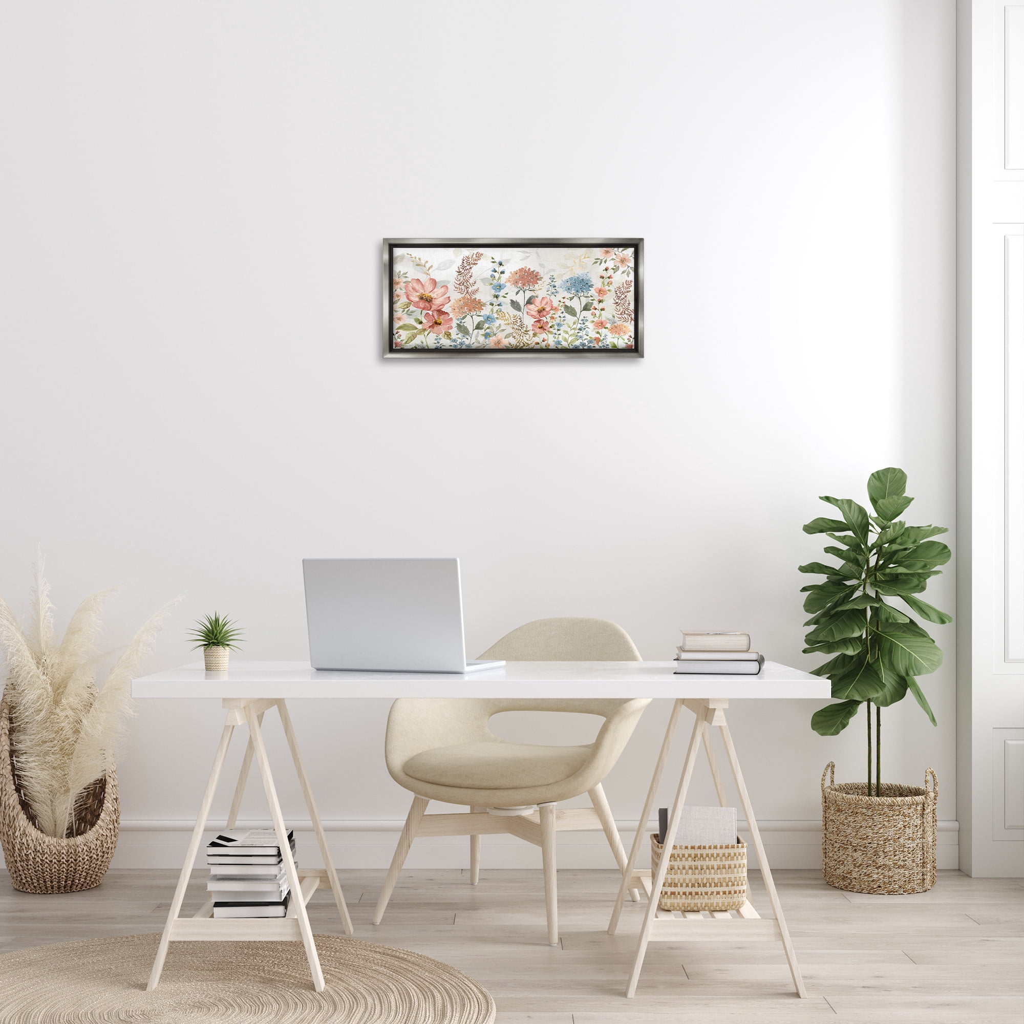 Stupell Industries Pastel Spring Florals Botanical & Floral Painting Gray Floater Framed Canvas Art Print Wall Art, 25 x 11