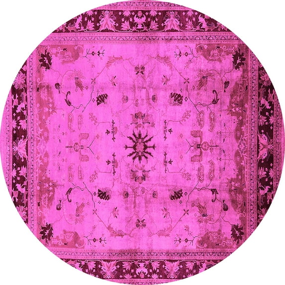 Ahgly Company Indoor Round Oriental Pink Industrial Area Rugs, 7' Round