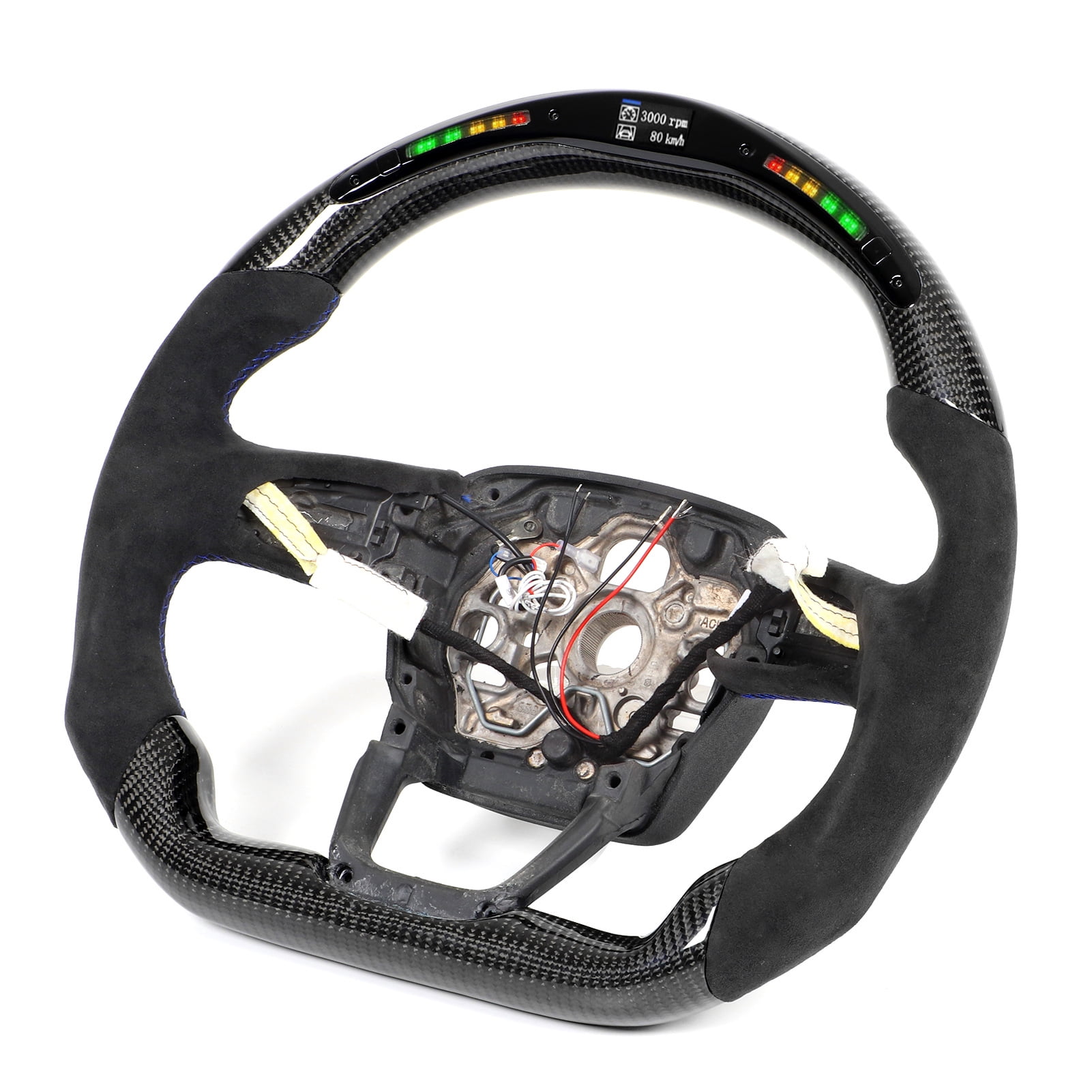 LED Steering Wheel, 3K Carbon Fiber D Type Steering Wheel Color Heat