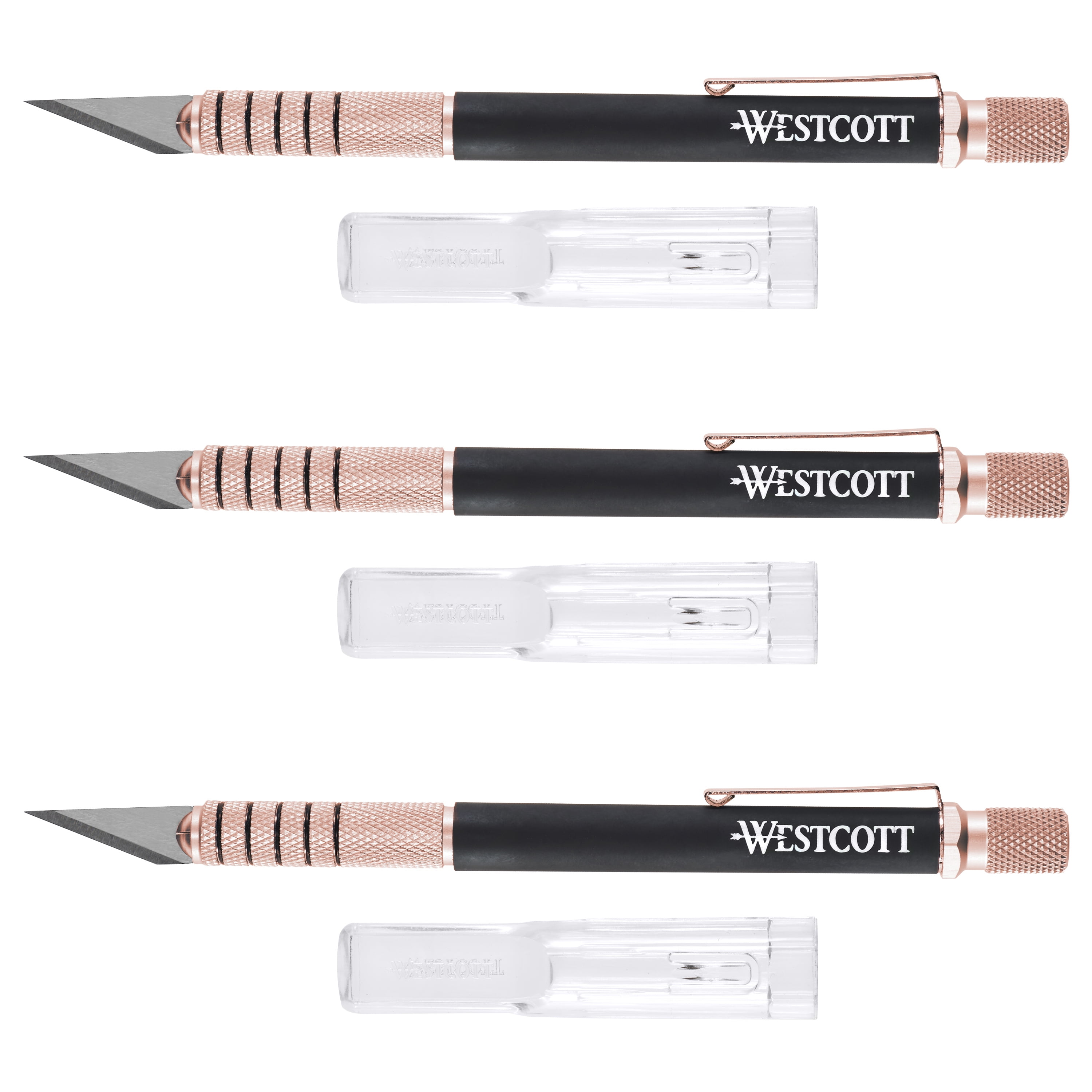 Westcott Carbo Titanium Craft Knife, Comfort Grip, Rose Gold, 3Pack