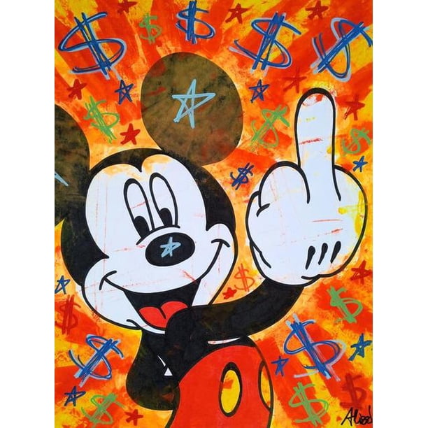 Disney Graffiti Street Art Wall Poster Banksy Mickey Mini Mouse and Donald Duck Canvas Print Fashion Painting Cartoon Decor40x60cm No Frame Gao Jinjia LED