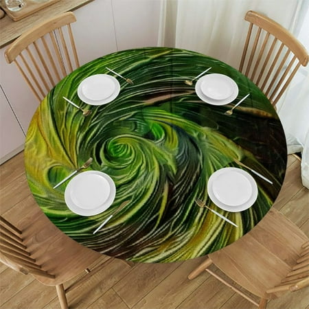 

YANMS Swirl Green Yellow Round Table Cover 100% Polyester Fiber 42-46
