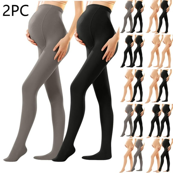 lcziwo 2 Pack Women's Maternity Pantyhose Pregnancy Fleece Lined Thermal Tights Over The Belly Stretchy High Waisted Leggings, Black, Free Size