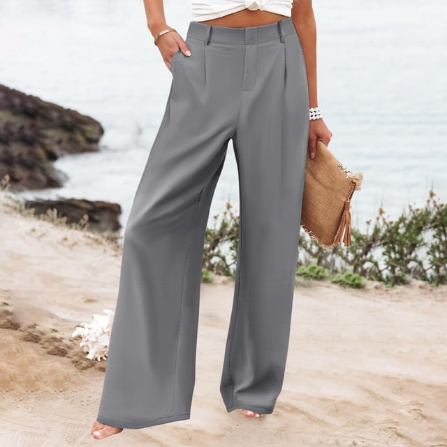 WILLBEST Pantalones Casuales para Mujer, Cómodos, con Cintura Elástica y Pierna Ancha, Holgados, elegantes y con Bolsillos para Uso Diario. Extra Grande
