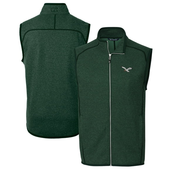 Men's Cutter & Buck Heather Green Philadelphia Eagles Mainsail Sweater Knit Fleece Full-Zip Vest