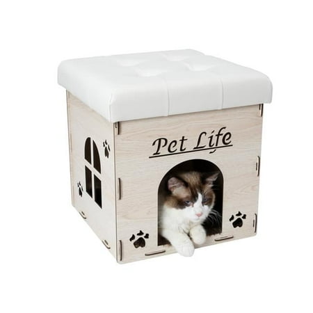 Pet Life FN1WHMD Foldaway Collapsible Designer Cat House Furniture Bench, White - One Size